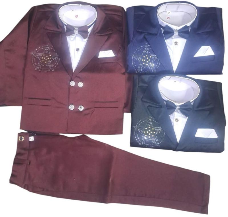 Multicolor Boys Kids Three Piece Pink Suit Set