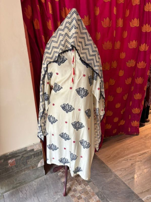 Black And Cream Hand Block Printed Chanderi Silk Suit