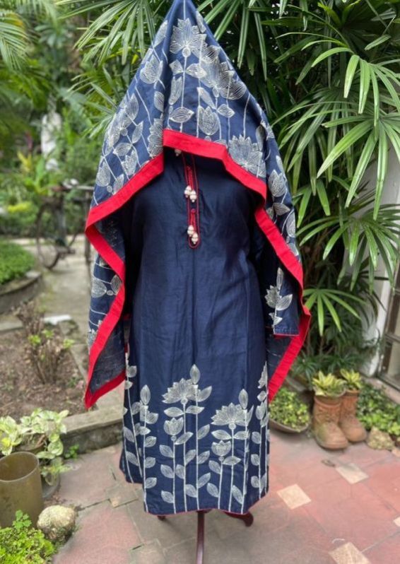 Printed Blue Chanderi Silk Suit