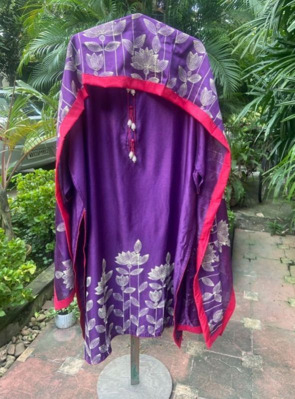 Printed Purple Chanderi Silk Suit