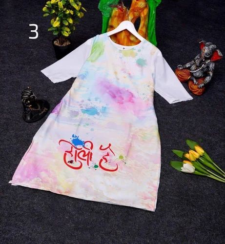 Ladies Cotton Holi Printed Kurti