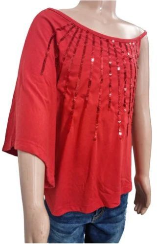 Ladies Red Embroidered Cotton Top
