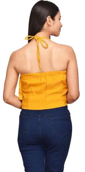 Yellow Halter Neck Ruffled Top For Women