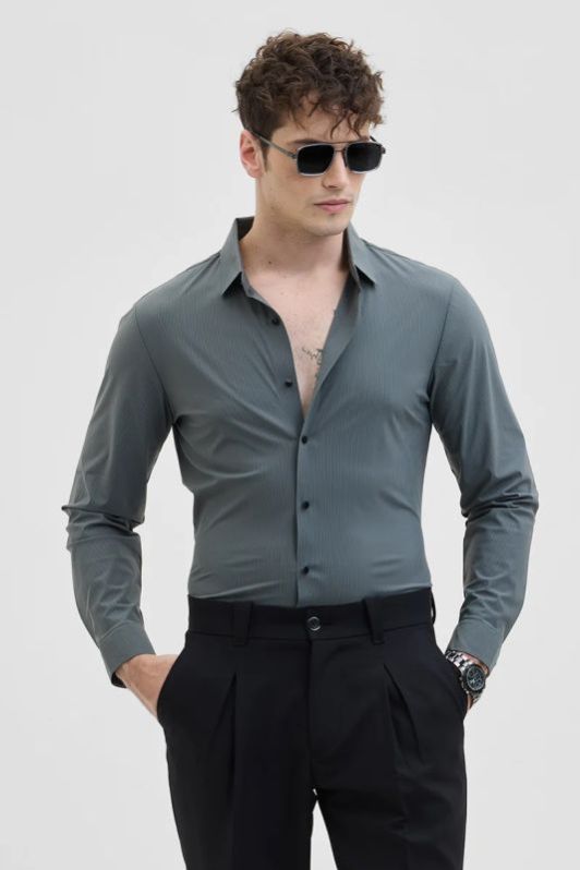 Grey Stripes Technical Stitchless Mens Shirt