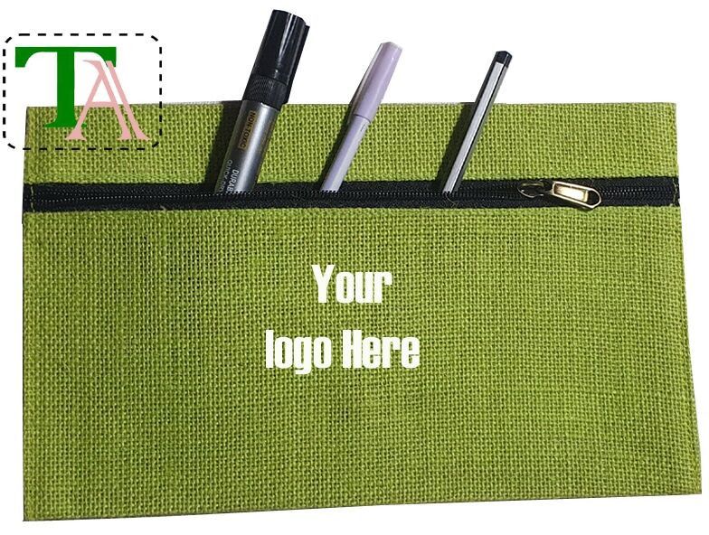 Personalized Jute Zipper Pencil Cases Custom Stationery 1006