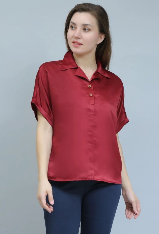 Brown Satin Casual Women Shirt