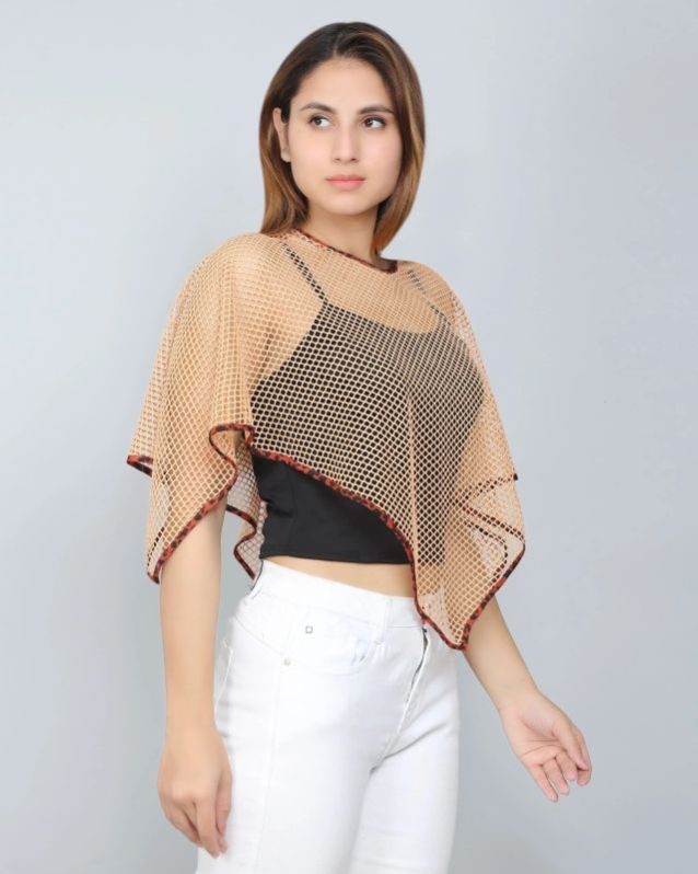 Dark Beige Stylish Net Poncho For Women