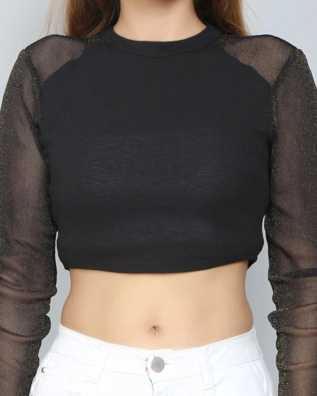 Black Mesh Women Crop Top