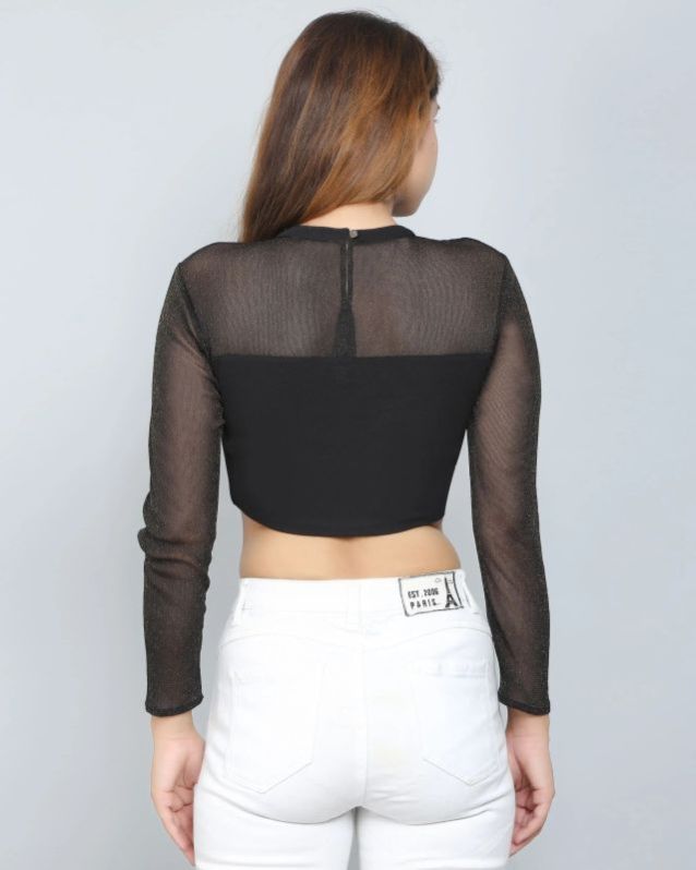 Black Mesh Women Crop Top