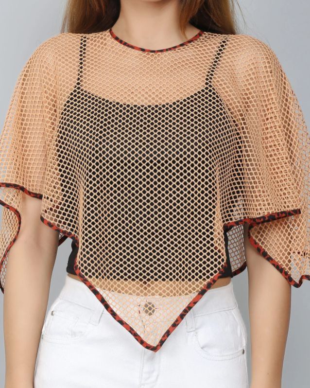 Dark Beige Stylish Net Poncho For Women