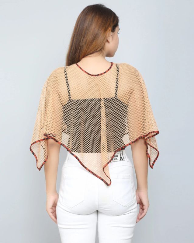 Dark Beige Stylish Net Poncho For Women