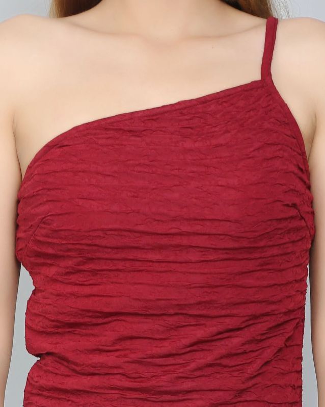 Burgundy Self-design Frill Women Top