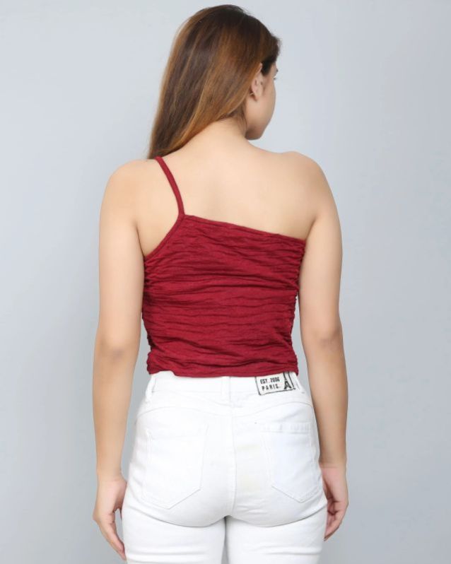 Burgundy Self-design Frill Women Top