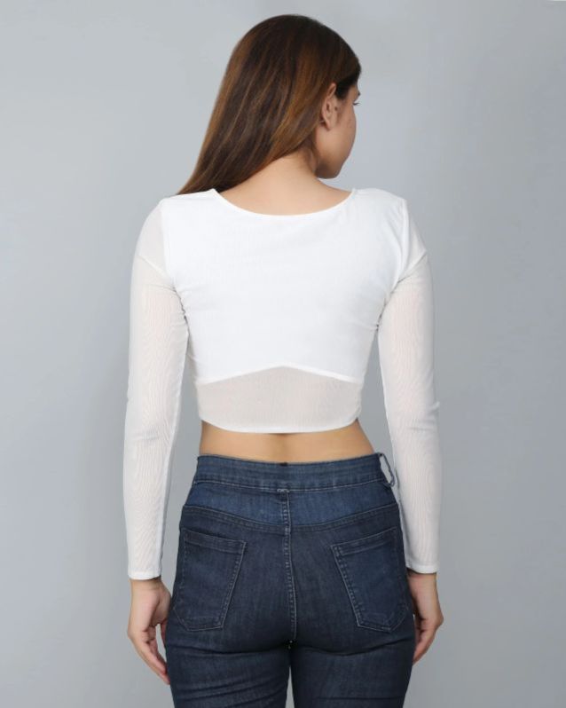 White Sheer Mesh Crop Women Top