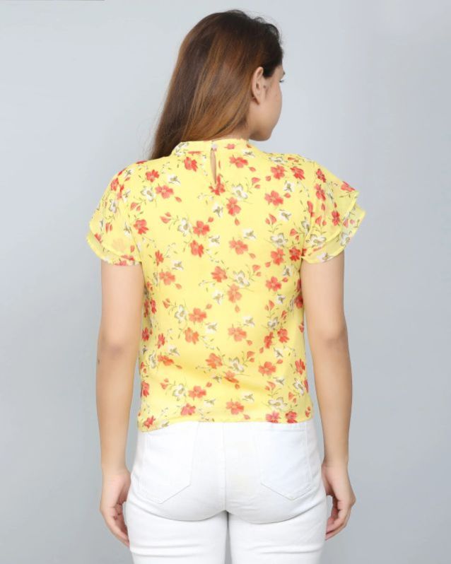 Yellow Floral Ruffle Women Top