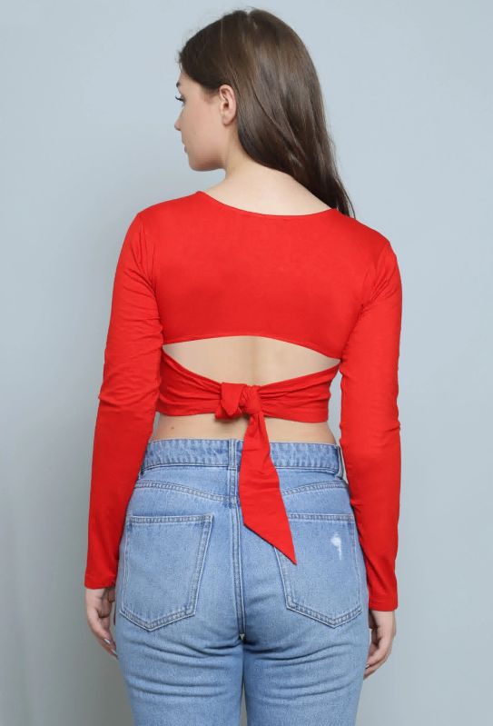 Red Ruched V-neck Women Top