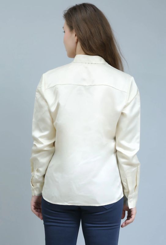 Cream Satin Formal Women Shirt