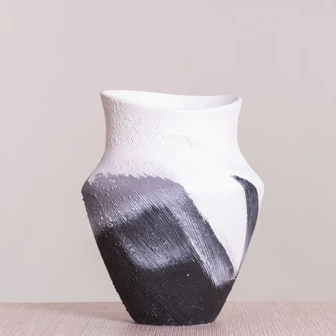 Crossroad (white/ Black) Textured Ceramic Vase