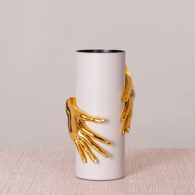 Hand Of Honey (grey/gold) Faux Leather Vase