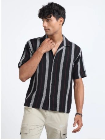 Jacquard Oversized Men Striped Shirts