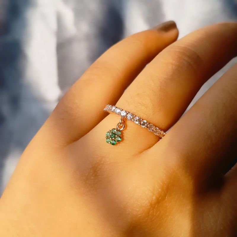 925 Silver Eternity Emerald Charm Ring