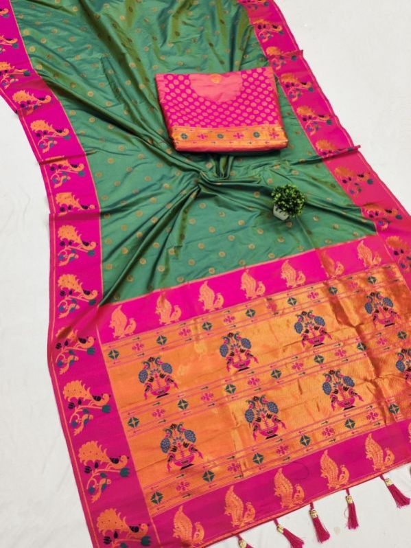 Soft Paithani Silk Saree With Zari Weaving Work