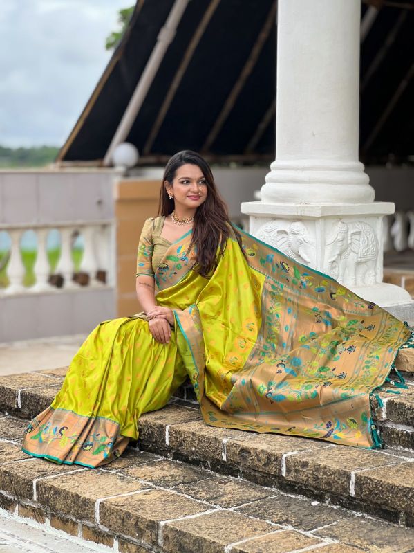 Marigold Paithani Soft Silk Saree