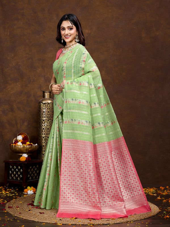 Sajni Pista Cotton Silk Saree