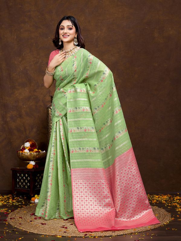 Sajni Pista Cotton Silk Saree