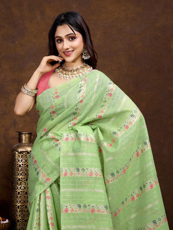 Sajni Pista Cotton Silk Saree