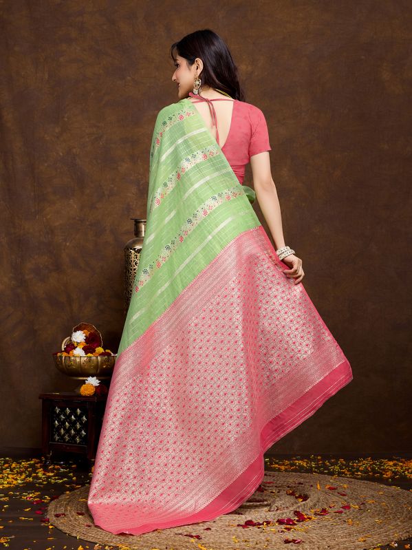 Sajni Pista Cotton Silk Saree