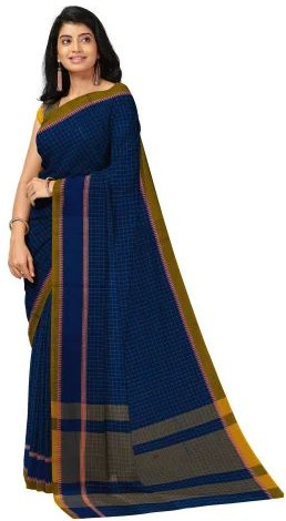 Ksr Handlooms Dark Blue Kollam Cotton Saree