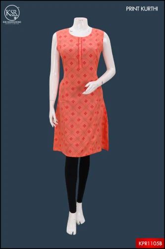 Ksr Handlooms Sleeveless Cotton Printed Kurti