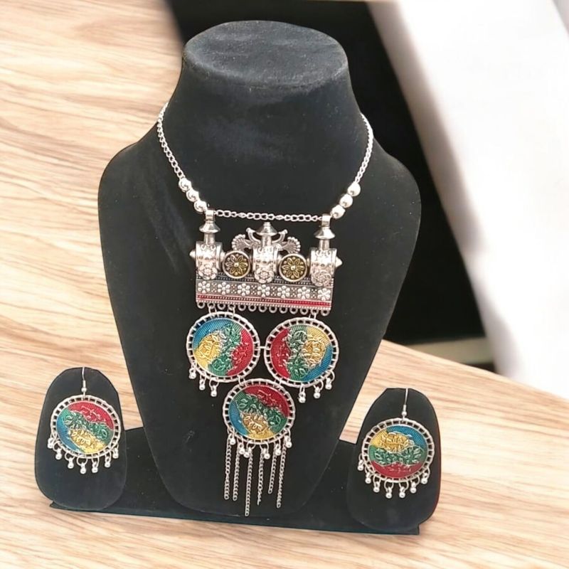 08 Beautiful Oxidized Meenakari Necklace Set