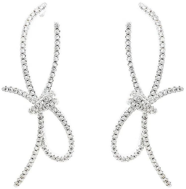 JJK2 Ladies Korean Silver Bow Shape Stone Earrings