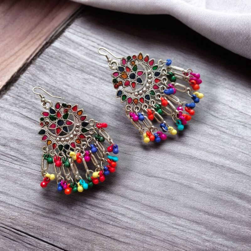 JJO18 Ladies Beautiful Multicolor Oxidized Drop Earrings