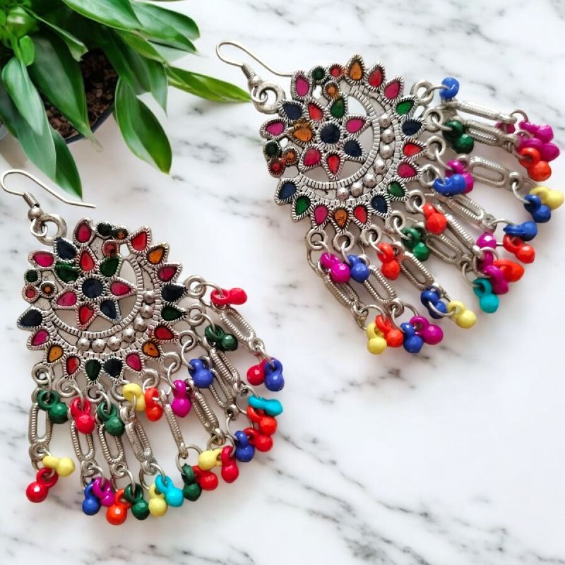 JJO18 Ladies Beautiful Multicolor Oxidized Drop Earrings