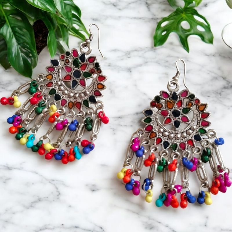 JJO18 Ladies Beautiful Multicolor Oxidized Drop Earrings