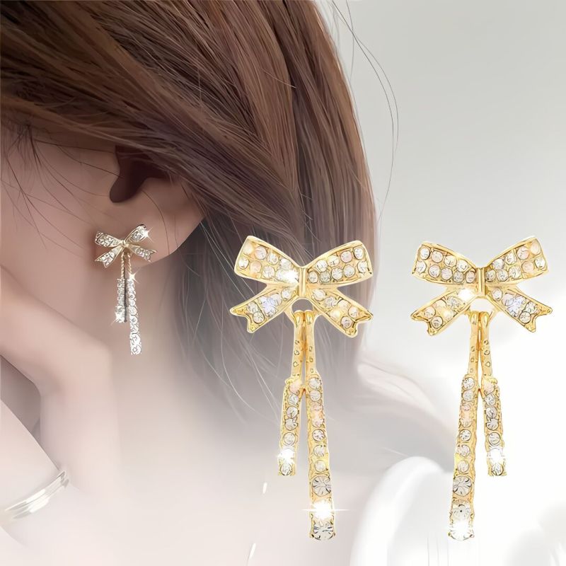 JJK56 Ladies Bow Zircon Stone Drop Earrings