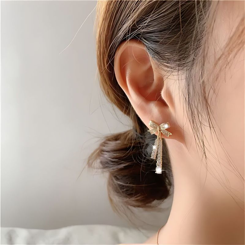 JJK56 Ladies Bow Zircon Stone Drop Earrings