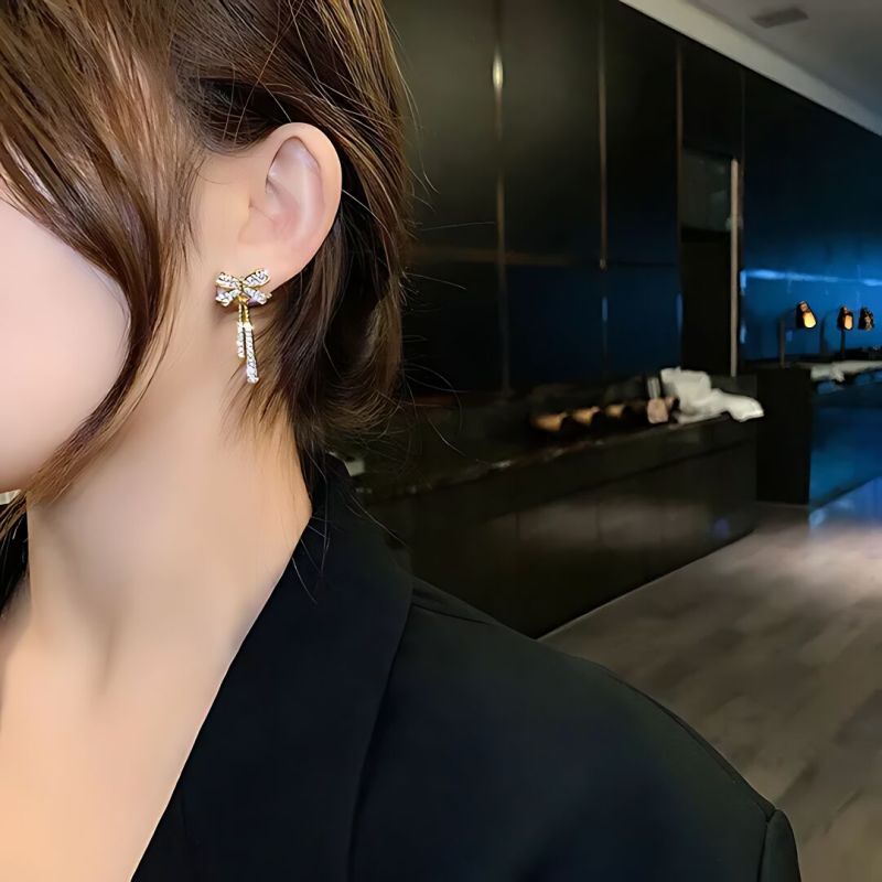 JJK56 Ladies Bow Zircon Stone Drop Earrings