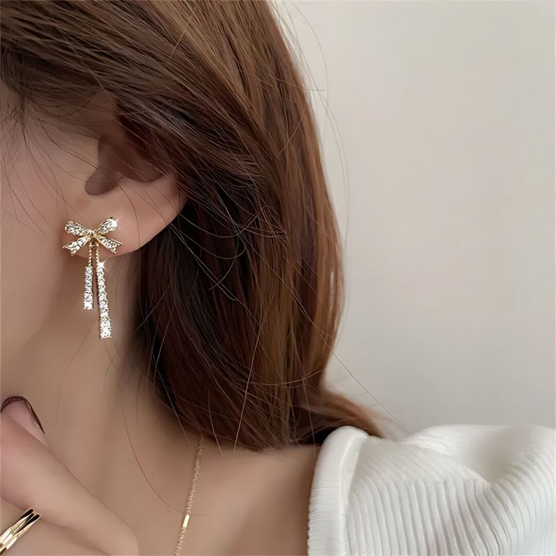 JJK56 Ladies Bow Zircon Stone Drop Earrings