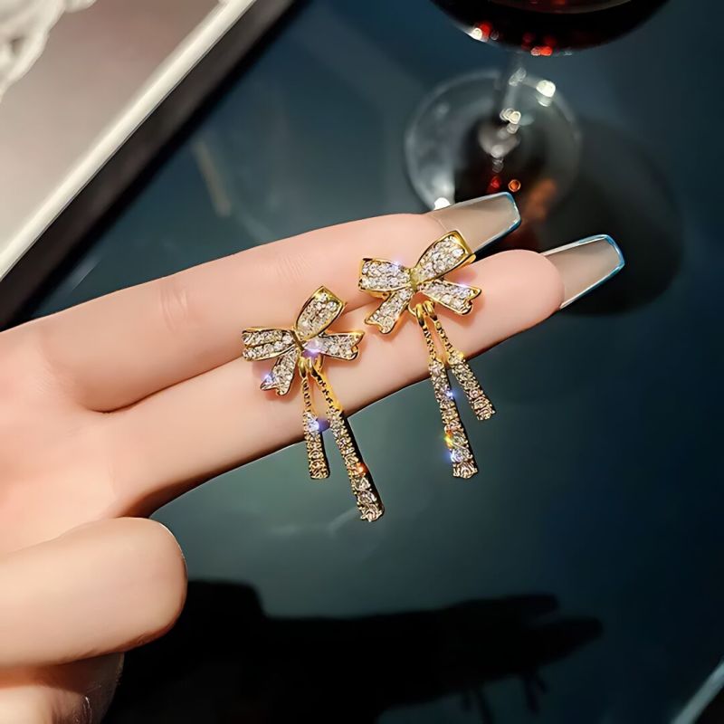 JJK56 Ladies Bow Zircon Stone Drop Earrings