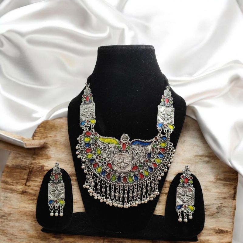 12 Party Wear Oxidized Meenakari Necklace Set