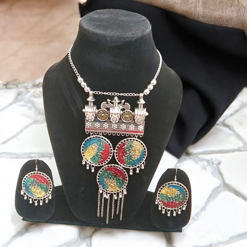 08 Beautiful Oxidized Meenakari Necklace Set