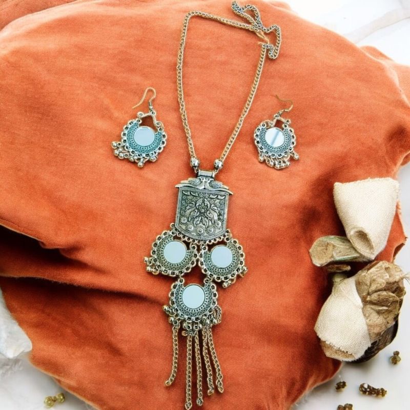 10 Mirror Work Oxidized Necklace Set