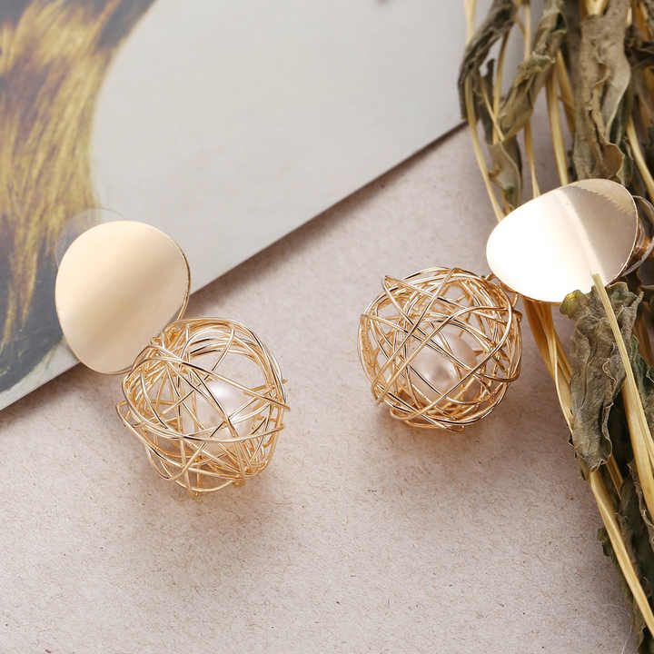 JJK8 Ladies Rose Gold Pearl Beaded Stud Earrings