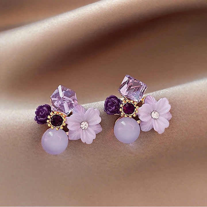 JJK10 Ladies Korean Purple Crystal Stud Earrings