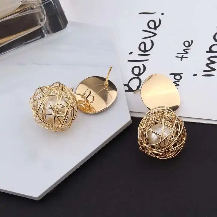 JJK8 Ladies Rose Gold Pearl Beaded Stud Earrings