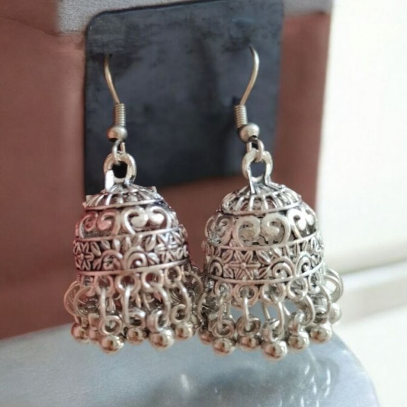 JJO10 Ladies Party Wear Oxidized Jhumki Earrings